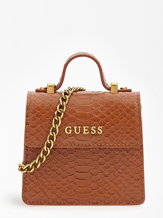 Rudas Guess Croc Spausdinimo Diržas Su Mini Maišeliu