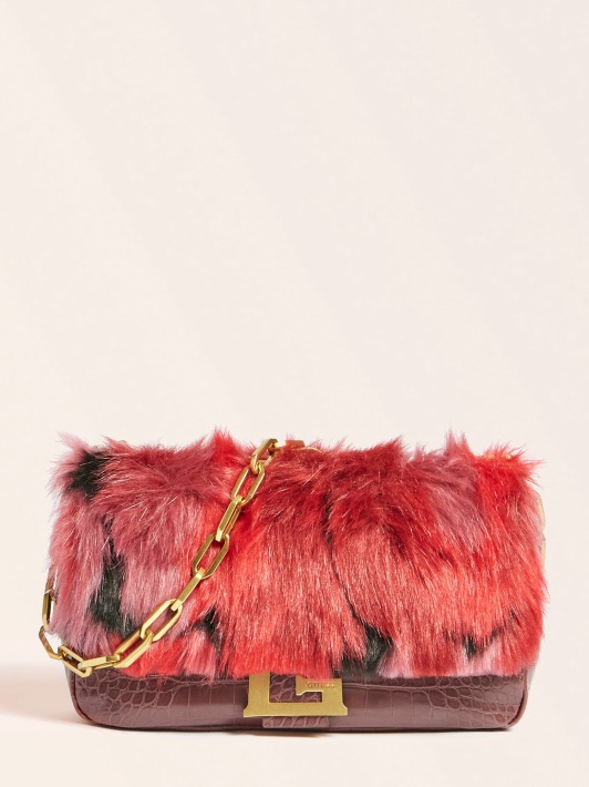 Spėk Helma Dirbtinio Kailio Crossbody Raudona