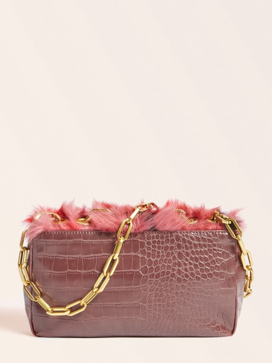Spėk Helma Dirbtinio Kailio Crossbody Raudona