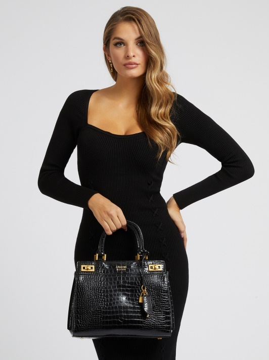 Juoda Guess Katey Croc Spausdinimo Rankinė
