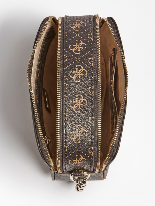 Rudas Guess Noelle 4g ​​logotipas Mini Crossbody Krepšys