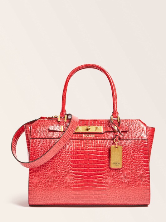 Raudona Raffie Croc Print Rankinė Spėlioti