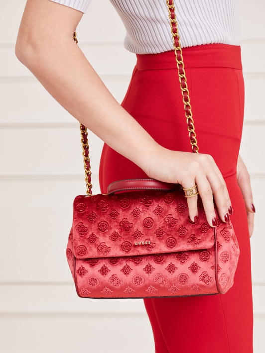 Kimi Velvet Crossbody Bag Guess Raudona