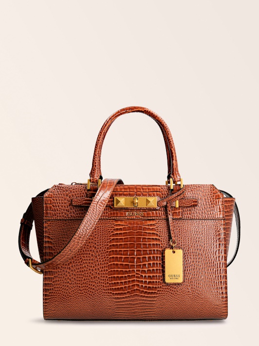 Rudos Spalvos Raffie Croc Print Rankinė Spėlioti