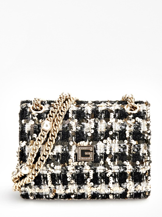 Atspėti Kada Nors Tvido Blizgučiai Mini Crossbody Juoda