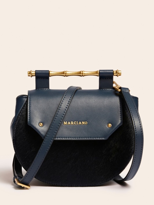 Tamsiai Mėlyna Guess Alia Tikros Odos Mini Crossbody Rankinė