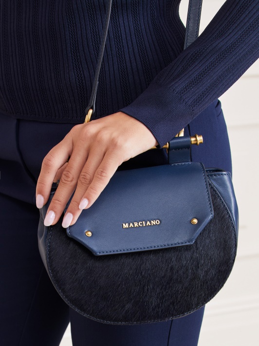 Tamsiai Mėlyna Guess Alia Tikros Odos Mini Crossbody Rankinė