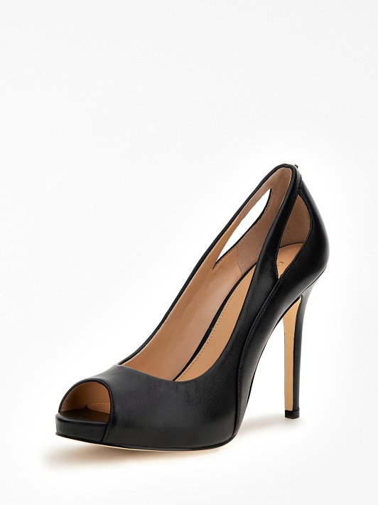 Juodos Civina Natūralios Odos Peep-toe Court Batų Spėjimas