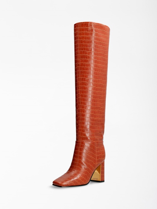 Elandra Croc Print High Boot Brown Spėjimas