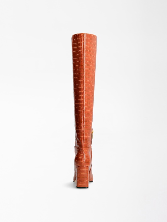 Elandra Croc Print High Boot Brown Spėjimas