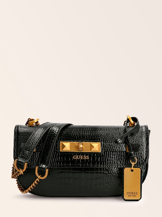 Raffie Croc Print Crossbody Bag Black Spėti