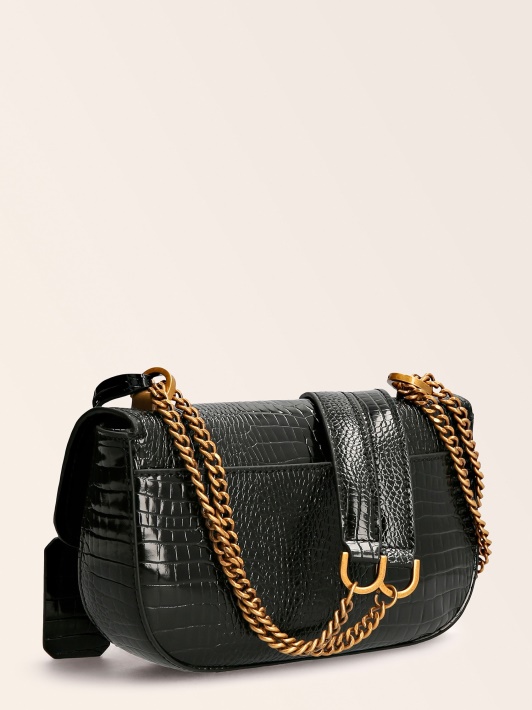 Raffie Croc Print Crossbody Bag Black Spėti