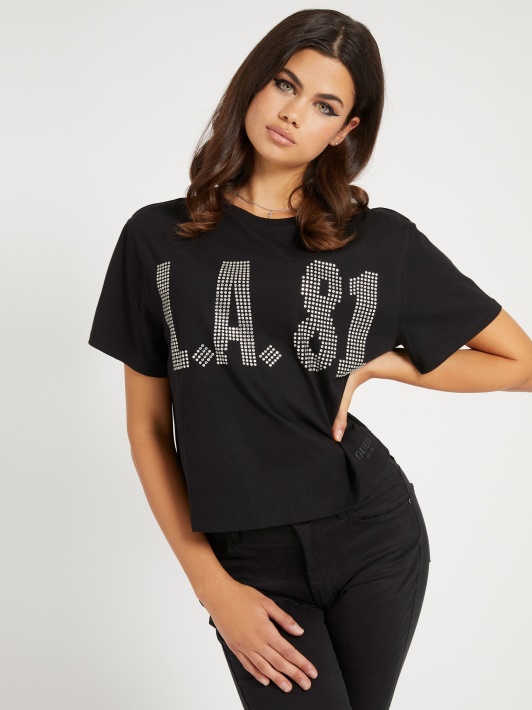 Studs Crop Fit Marškinėliai Juodi Spėjimas