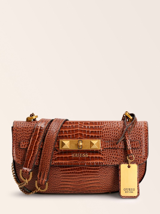 Spėk Raffie Croc Print Crossbody Bag Brown