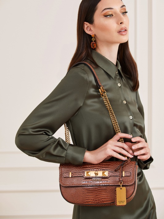 Spėk Raffie Croc Print Crossbody Bag Brown