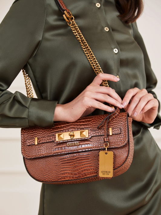 Spėk Raffie Croc Print Crossbody Bag Brown