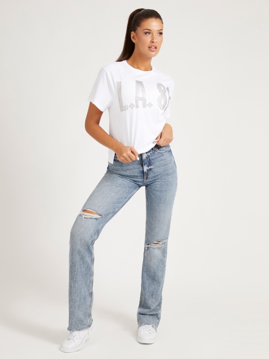 Studs Crop Fit Marškinėliai Balti Spėjimas
