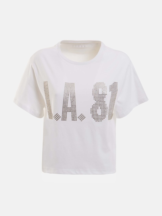Studs Crop Fit Marškinėliai Balti Spėjimas