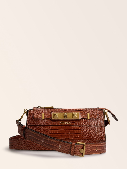 Atspėti Raffie Croc Print Mini Crossbody Brown