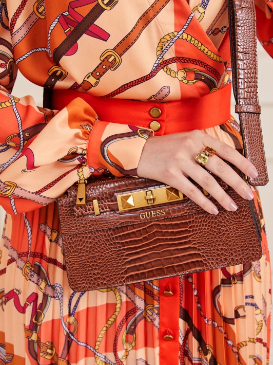 Atspėti Raffie Croc Print Mini Crossbody Brown
