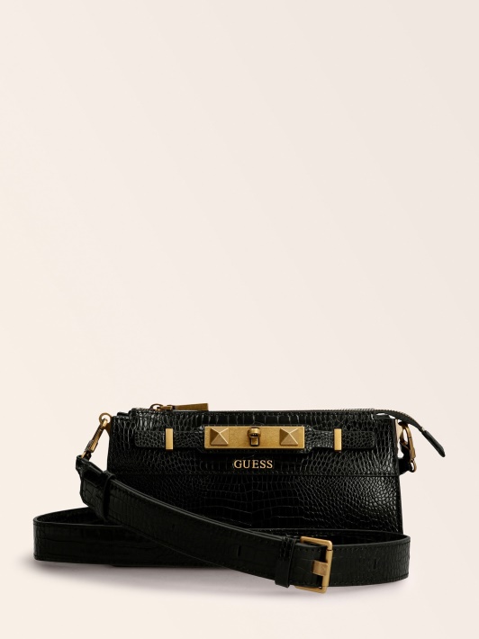 Atspėti Raffie Croc Print Mini Crossbody Juoda