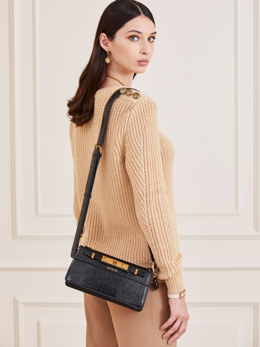 Atspėti Raffie Croc Print Mini Crossbody Juoda