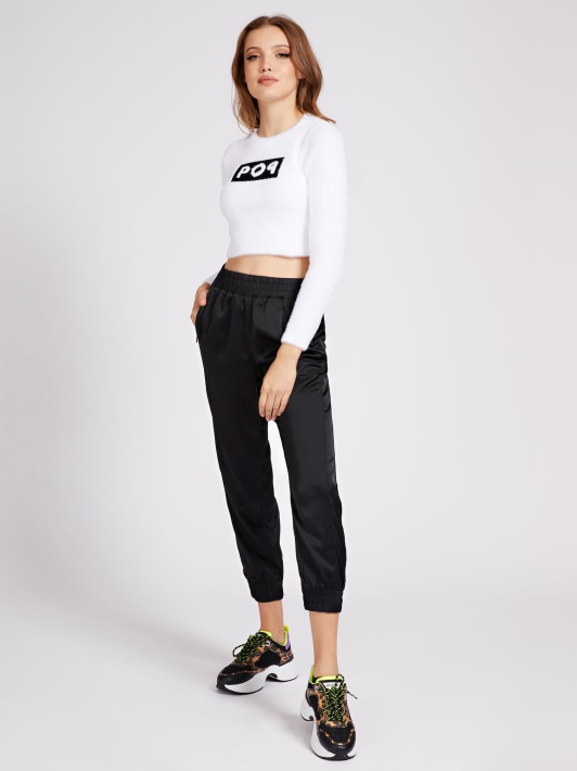 Baltas Apvalus Kaklo Crop Fit Megztinis Spėjimas