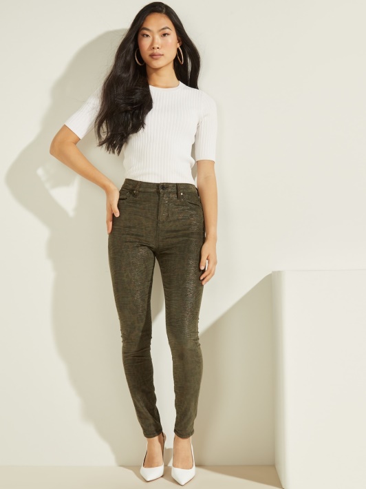 žalias Gyvūnų Raštas Skinny Fit Džinsinio Kelnaitės Spėjimas