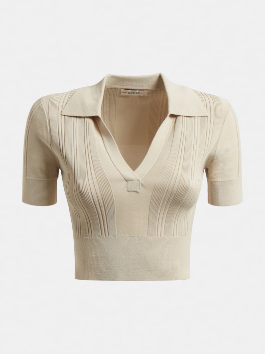 Atspėti Smėlio Spalvos Megztinio Crop Top