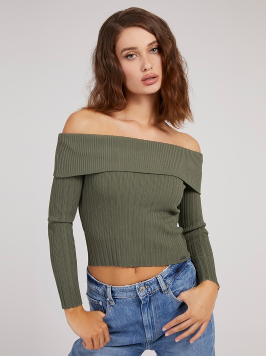 Atspėti Off-shoulder Megztinis žalia