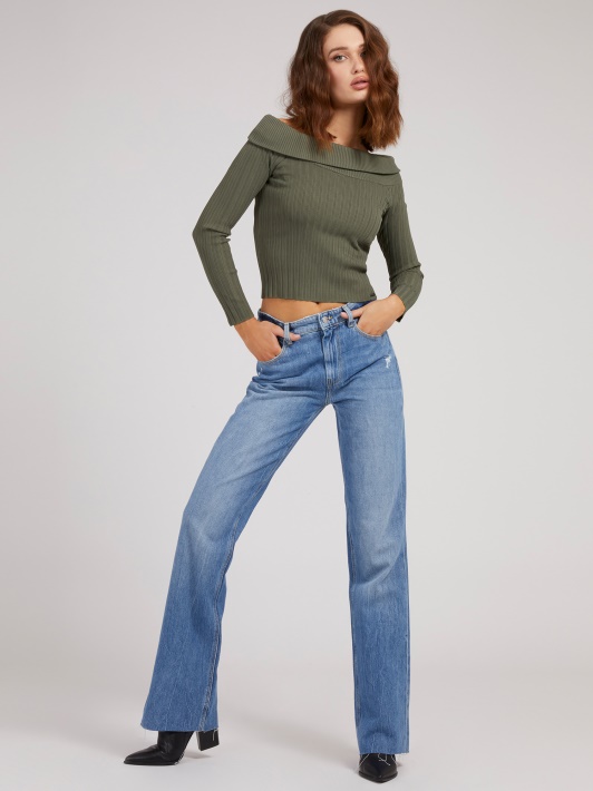 Atspėti Off-shoulder Megztinis žalia
