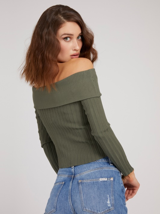 Atspėti Off-shoulder Megztinis žalia