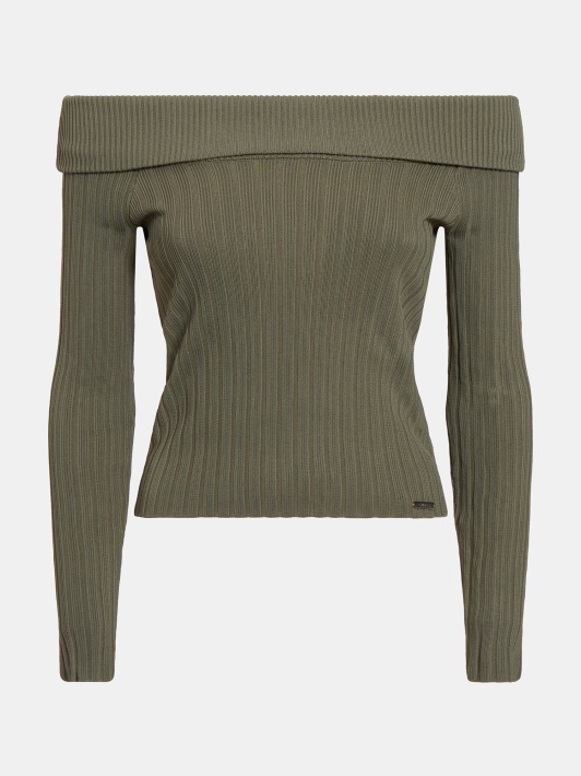 Atspėti Off-shoulder Megztinis žalia