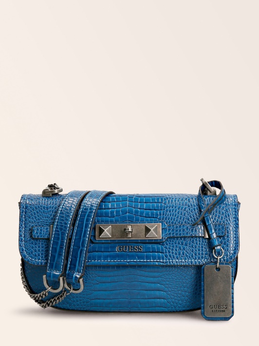 Spėk Raffie Croc Print Crossbody Bag Blue