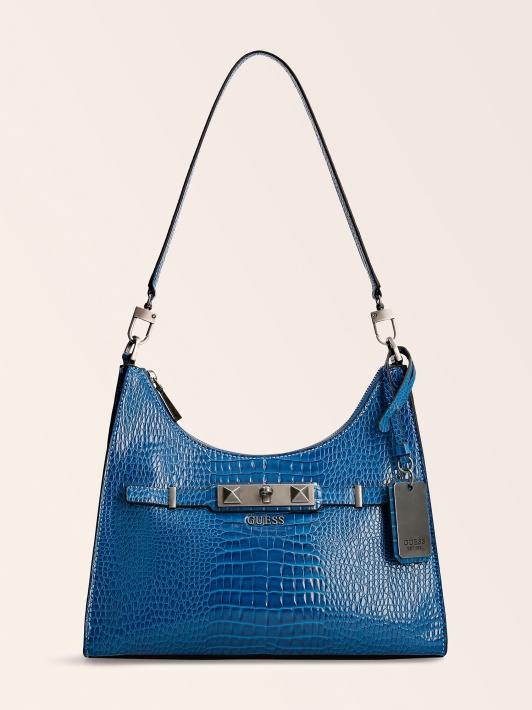 Raffie Croc Print Pečių Krepšys Guess Mėlynas