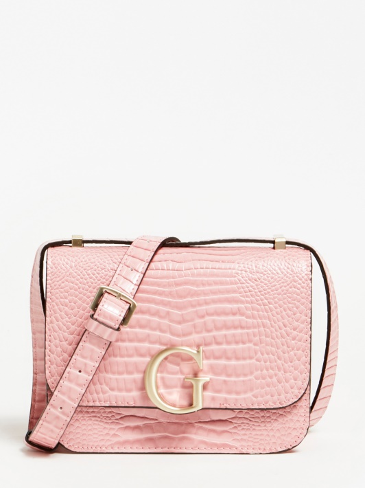 Corily Croc Print Crossbody Bag Guess Rožinė
