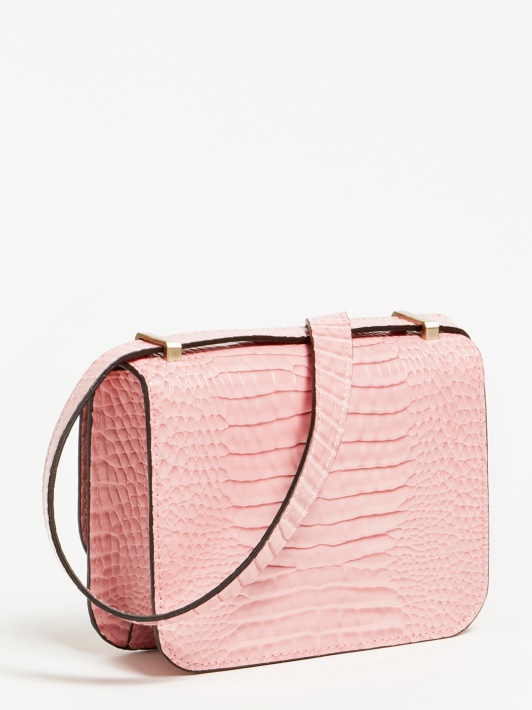 Corily Croc Print Crossbody Bag Guess Rožinė
