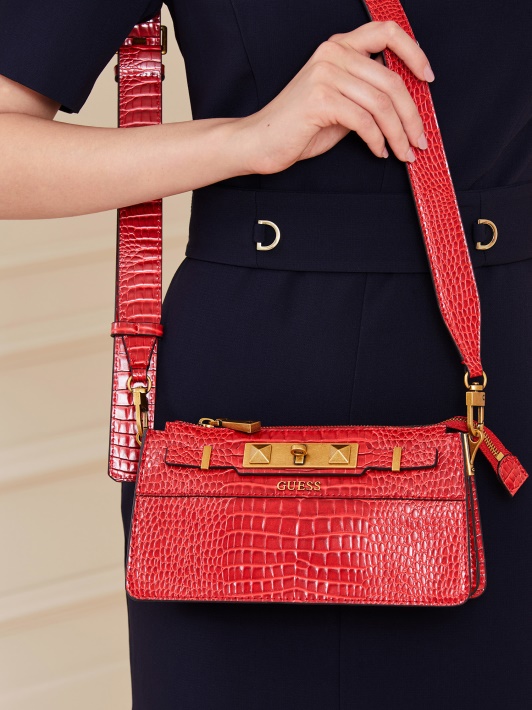 Raffie Croc Print Mini Crossbody Red Spėti