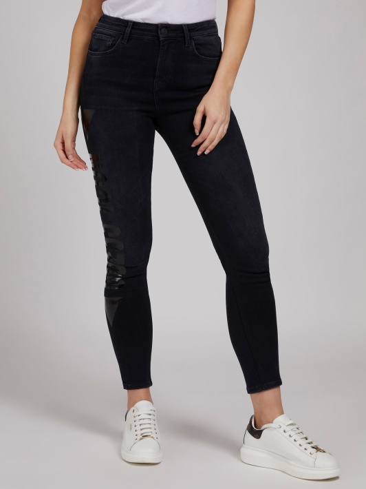 Folijos Raštas Skinny Fit Džinsinio Kelnaitės Atspėti Juodas