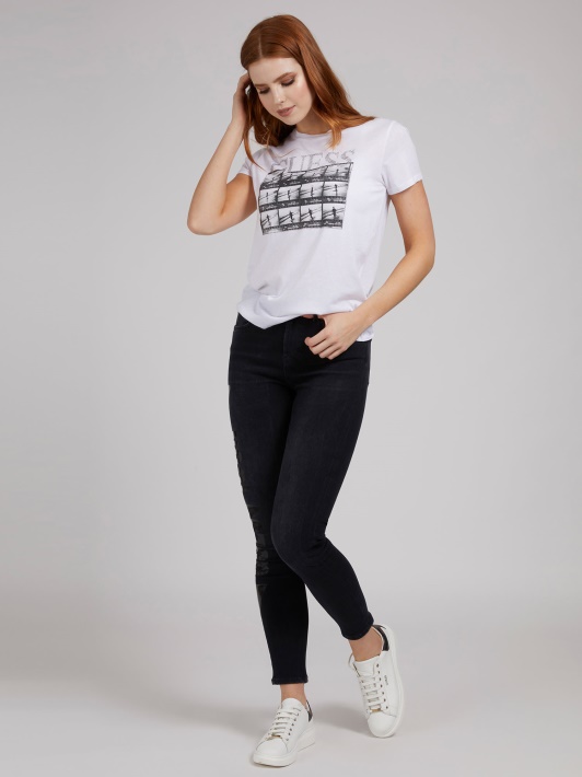 Folijos Raštas Skinny Fit Džinsinio Kelnaitės Atspėti Juodas