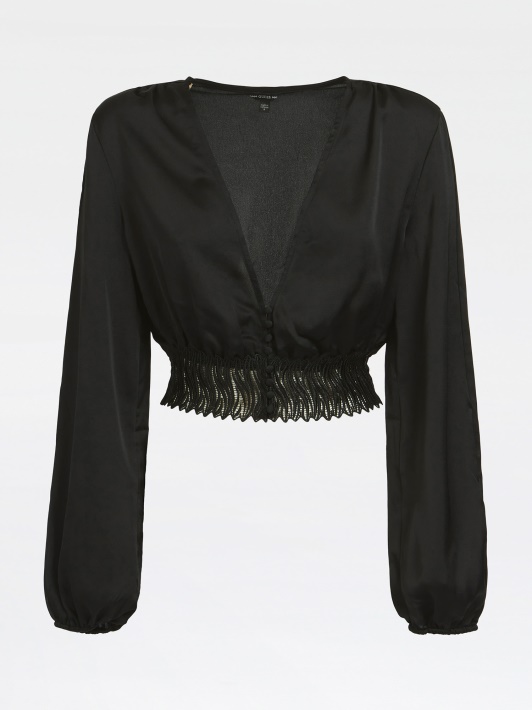 Atspėti Nėrinių įdėklą Crop Top Juodas