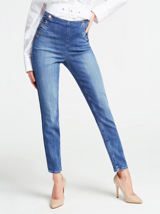 Mėlynas Skinny Fit Džinsinis Kelnaitės Spėjimas