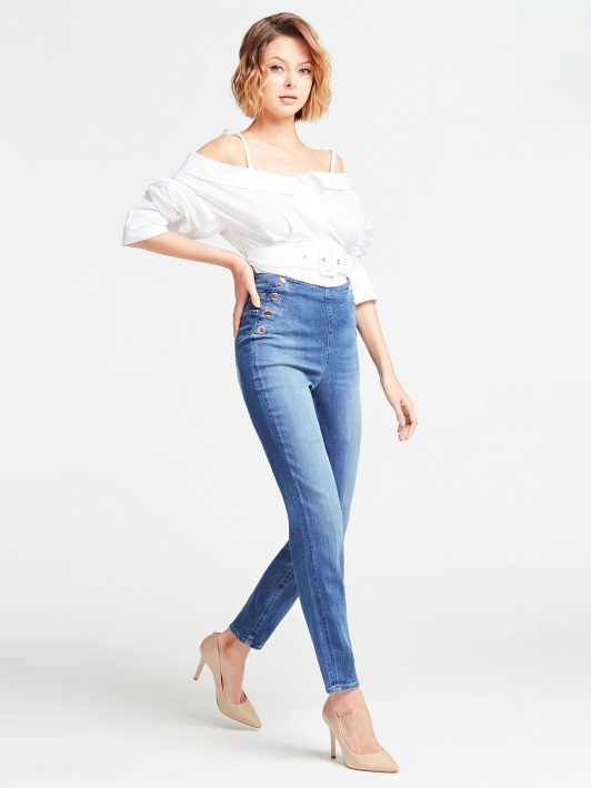 Mėlynas Skinny Fit Džinsinis Kelnaitės Spėjimas