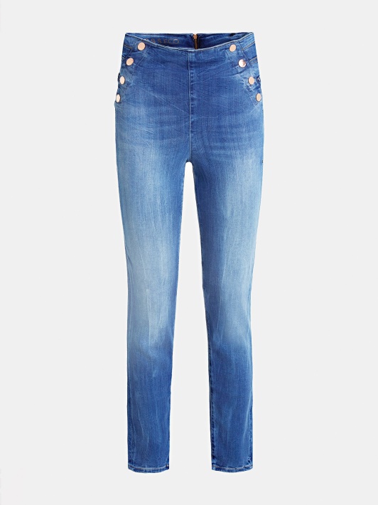 Mėlynas Skinny Fit Džinsinis Kelnaitės Spėjimas