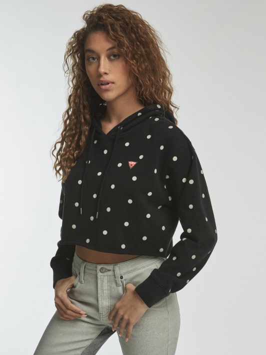 Atspėti Polkadot Crop Megztinis Juodas Multi