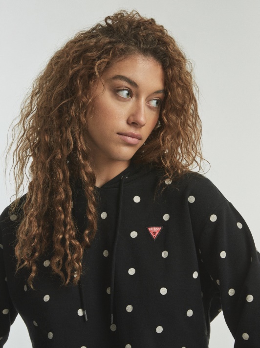 Atspėti Polkadot Crop Megztinis Juodas Multi