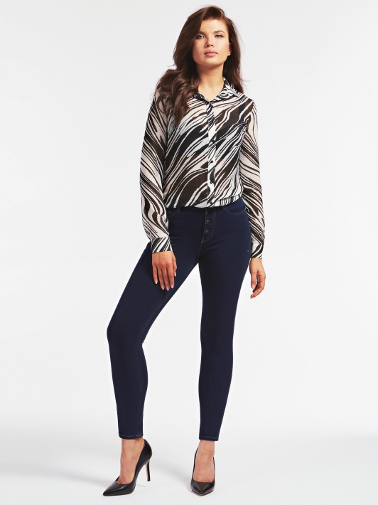 Mėlyna Guess Skinny Fit Džinsinės Kelnės Nauja Tendencija