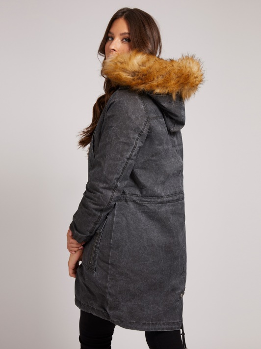 Parkas Su Dirbtinio Kailio Gobtuvu Guess Juodas
