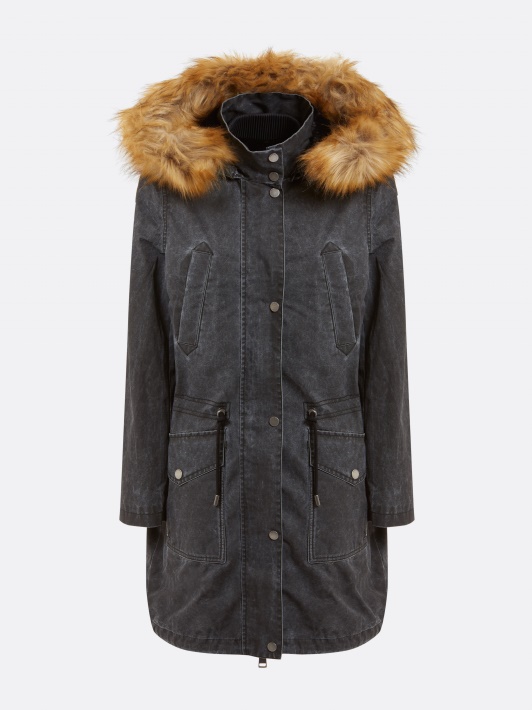 Parkas Su Dirbtinio Kailio Gobtuvu Guess Juodas