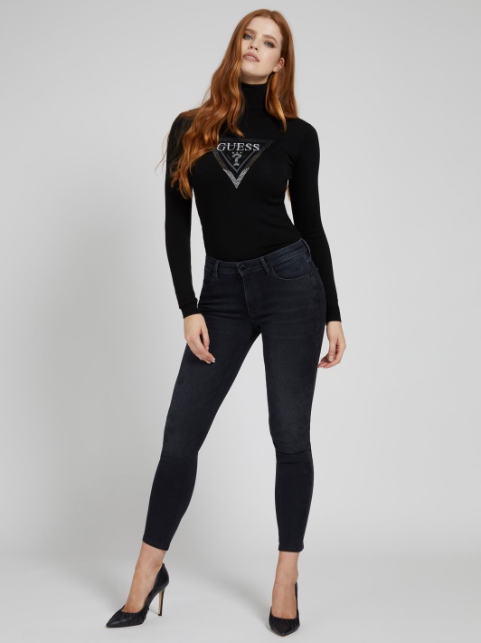 Atspėti Print Skinny Fit Džinsinio Kelnaitės Juoda